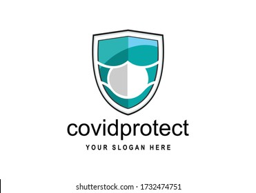 Logo Design. Shield with mask vector logo template. This logo suitable for preventive from virus. Vector
