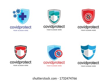 Logo Design. Shield with mask vector logo template. This logo suitable for preventive from virus. Vector
