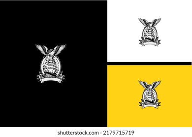 logo design and ship vector black and white