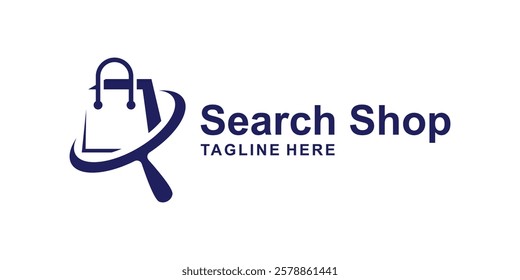 logo design of shopping bag and magnifying glass,symbol for shop search,shop,online,store,icon,idea,creative.