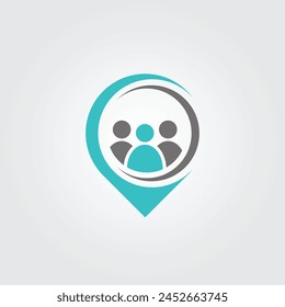 Logo design showcasing a map pin with people inside, symbolizing community and geographical relevance