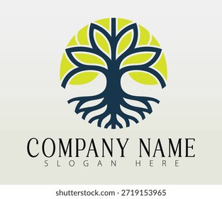 Un diseño de logotipo que muestra un árbol que simboliza la fe, la unidad y el crecimiento personal.