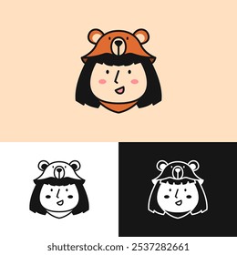 Logo design showing a cheerful little girl and a bear, symbolizing imagination and happiness