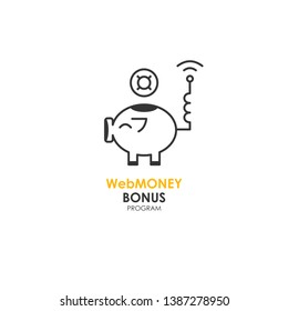 Logo design, sign, symbol. Bonus program web money. Modern techgology. Electronic piggy bank and coin with currency symbol. Flat linear design. Vector illustration