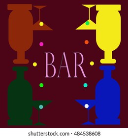 Logo design silhouette bottles with glass on  marsala background