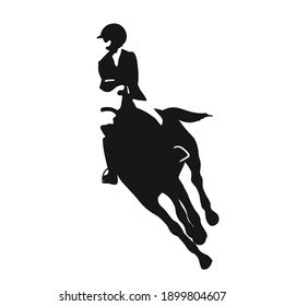 Logo design. Silhouette of cantering horse with athlete. Equestrian sport. Vector Illustration.