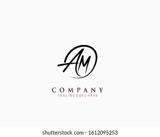 AM logo design simple with calligraphy stroke brush