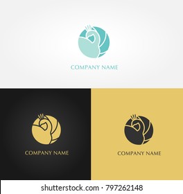 Logo design simple peacock with feminism and elegant style color gold blue and black