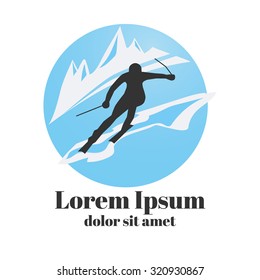 Logo design with skier. Skis or sports icon. Vector EPS 10
