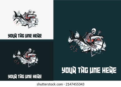 logo design of skull and shark vector illustration