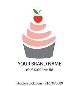 Logo design for a small bakery. Vector cup cake. Feminine logotype template. Premade logo. Sweets, food.