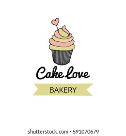 Logo Design For A Small Bakery. Vector Cup Cake. Feminine Logotype Template. Premade Logo. Sweets, Food.