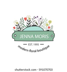 Logo design for a small company. Corporate identity design elements. Feminine logotype template. Premade floral logo. Flowers boutique.