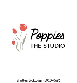 Logo design for a small company. Poppies logotype. Premade floral logo. Flowers boutique.