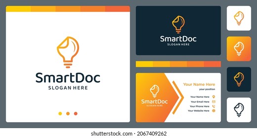 Logo design smart lamp bulb and document design logo with line model. premium vector. business card