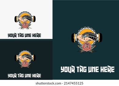 logo design of snake bitting hand with flower vector illustration