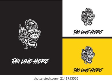 logo design of snake and head tiger vector black and white