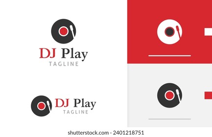 Logo design spinning circle dj cd disk vinyl with gramaphone playing music disco club studio for technology company icon symbol sign futuristic vector design template modern flat business web favicon