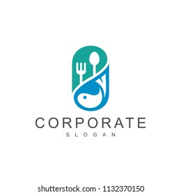 Logo Design Of Spoon, Fork And Fish, Healthy Fish Logo, Seafood Logo