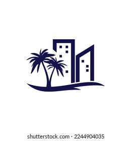The logo design is stay home in beach for holiday