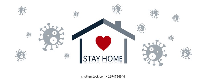 Logo design Stay at home Protection campaign or measure from COVID-19 .Quarantine precaution to stay safe from Coronavirus.Vector concept illustration for design.