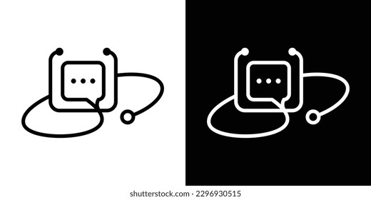 diseño de logotipo estetoscopio y ilustración vectorial de línea de iconos de chat