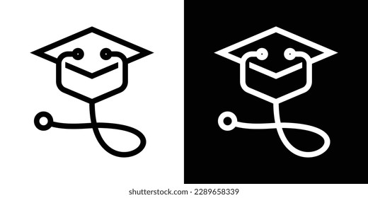 logo design stethoscope and graduation hat line icon vector illustration