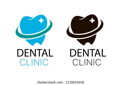 Logo design stomatology vector template. Illustration design of logotype business dental clinic flat symbol. Tooth and cross web icon