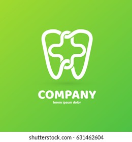 Logo design stomatology vector template. Illustration design of logotype business dental clinic flat symbol. Tooth and cross web icon