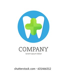 Logo design stomatology vector template. Illustration design of logotype business dental clinic flat symbol. Tooth and cross web icon
