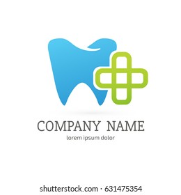 Logo design stomatology vector template. Illustration design of logotype business dental clinic flat symbol. Tooth and heart web icon