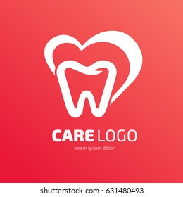 Logo design stomatology vector template. Illustration design of logotype business dental clinic flat symbol. Tooth and heart web icon