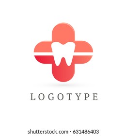 Logo design stomatology vector template. Illustration for business dental clinic flat symbol.  Tooth and cross web icon