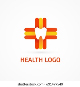 Logo design stomatology vector template. Illustration design of logotype business dental clinic flat symbol. Tooth and cross web icon