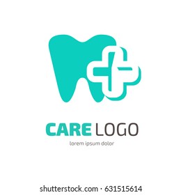 Logo design stomatology vector template. Illustration for business dental clinic flat symbol. Tooth and cross web icon