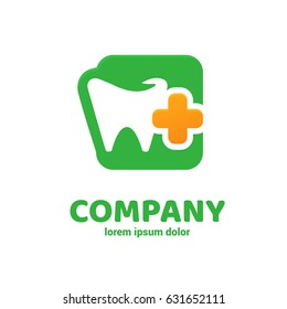 Logo design stomatology vector template. Illustration design of logotype business dental clinic flat symbol. Tooth and cross web icon