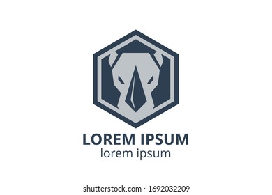 logo design of strong rhino silhouette template in creative shape isolate vector illustration use for any modern business or sport team.