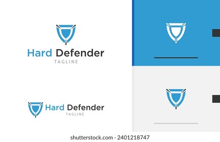 Logo design strong shield with modern style and outline security protection system hacker for technology company icon symbol sign futuristic vector design template modern flat business web favicon