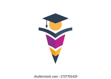 logo design of student child or people template in creative shape isolate vector illustration. use for any business education like school, college, university, training center.