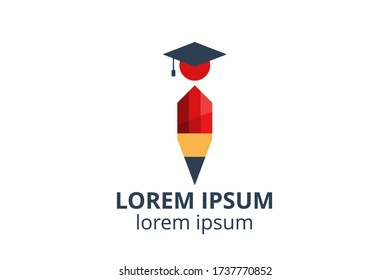 logo design of student child or people with pencil template in creative shape isolate vector illustration. use for any business education like school, college, university, training center.
