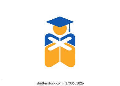 logo design of student child or people template in creative shape isolate vector illustration. use for any business education like school, college, university, training center.