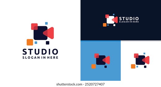 Estudio de diseño de logotipos digital, película, producción, Plantilla de diseño de logotipos, ícono, Vector, símbolo, idea, inspiración.