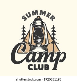 logo design summer camp club with camping lantern vintage illustration