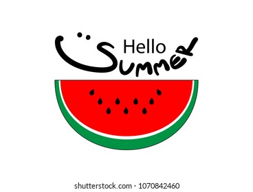 Logo design for Summer seasons. Vector illustration of colorful watermelon with text on white background. 