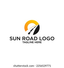 diseño de logotipo sol con carretera combinada moderno