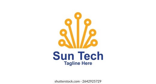 logo design sun and tech,design creative elegant.