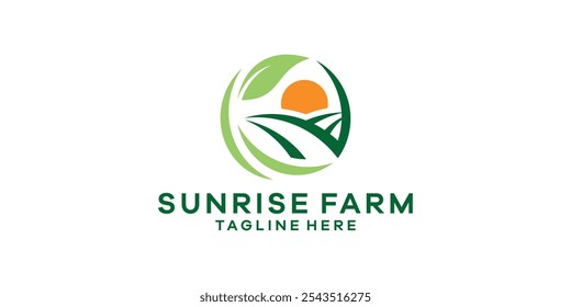 logo design sunrise and farm, circle, landscape, logo design vector, icon, symbol, idea, creative.