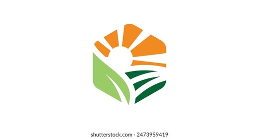 logo design sunrise, landscape, farm, agriculture, logo design template, icon, vector, symbol, creative, idea.