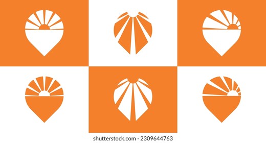 logo design sunrise and pin location set icon vector illustration