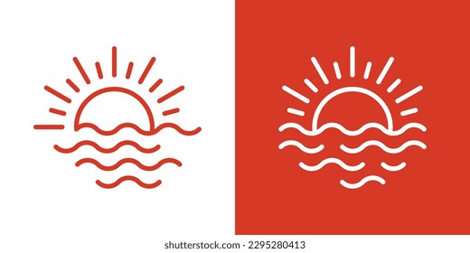 logo design sunset line icon vector illustration